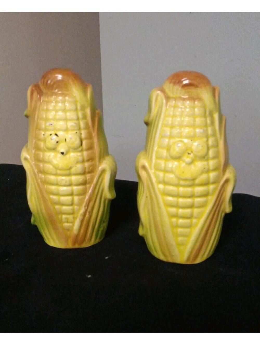 Vintage Ceramic Anthropomorphic Corn On The Cob salt and pepper shakers Japan